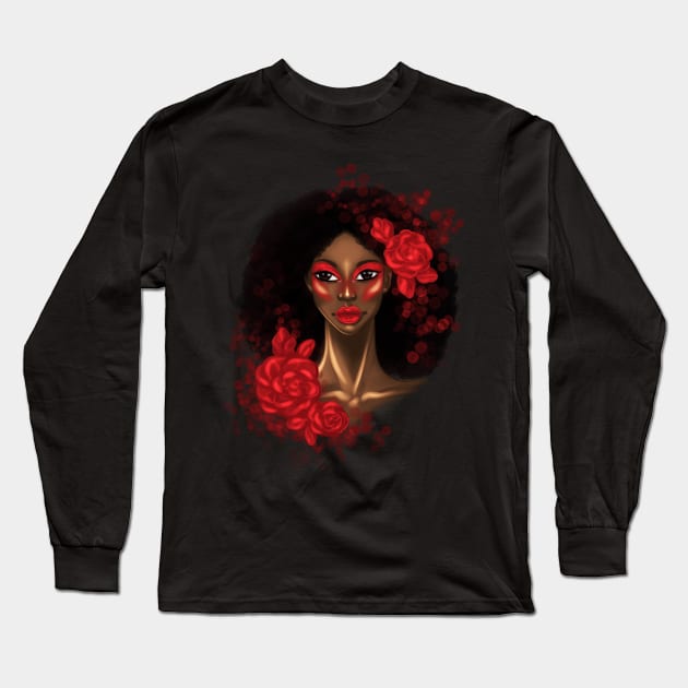 Black Girl Afro Roses Unapologetically Black Long Sleeve T-Shirt by Ebony Rose 